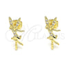 Arete Dormilona 02.156.0620 Oro Laminado, Diseño de Angel, con Blanca Micro Pave, Pulido, Tono Dorado