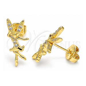 Arete Dormilona 02.156.0620 Oro Laminado, Diseño de Angel, con Micro Pave Blanca, Pulido, Tono Dorado