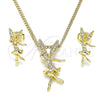 Juego de Arete y Dije de Adulto 10.156.0407 Oro Laminado, Diseño de Angel, con Blanca Micro Pave, Pulido, Tono Dorado
