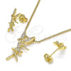 Juego de Arete y Dije de Adulto 10.156.0407 Oro Laminado, Diseño de Angel, con Blanca Micro Pave, Pulido, Tono Dorado