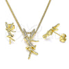Juego de Arete y Dije de Adulto 10.156.0407 Oro Laminado, Diseño de Angel, con Blanca Micro Pave, Pulido, Tono Dorado