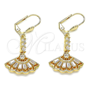 Arete Largo 02.387.0039 Oro Laminado, con Blanca Zirconia Cubica, Pulido, Tono Dorado