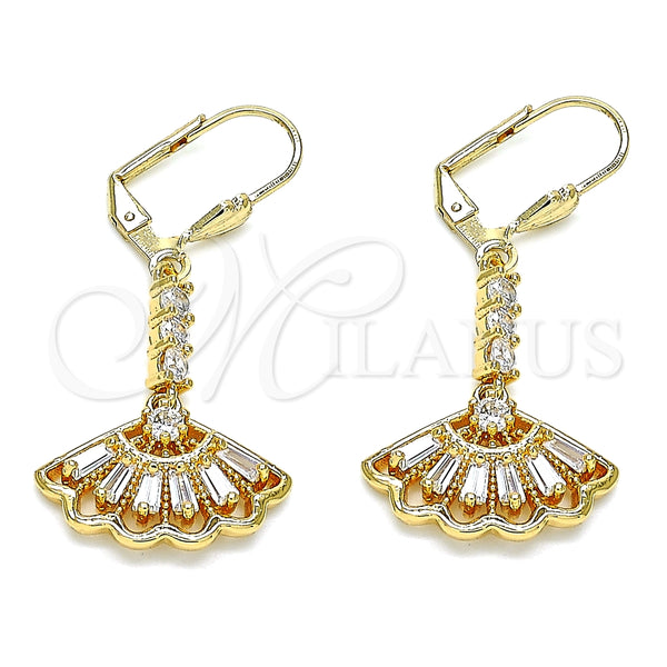 Arete Largo 02.387.0039 Oro Laminado, con Blanca Zirconia Cubica, Pulido, Tono Dorado