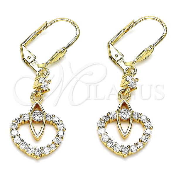 Arete Largo 02.387.0041 Oro Laminado, con Blanca Zirconia Cubica, Pulido, Tono Dorado