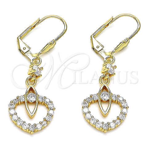 Arete Largo 02.387.0041 Oro Laminado, con Blanca Zirconia Cubica, Pulido, Tono Dorado