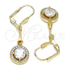 Arete Largo 02.387.0042 Oro Laminado, con Blanca Zirconia Cubica, Pulido, Tono Dorado