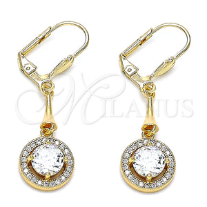 Arete Largo 02.387.0042 Oro Laminado, con Blanca Zirconia Cubica, Pulido, Tono Dorado