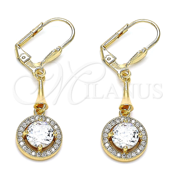 Arete Largo 02.387.0042 Oro Laminado, con Blanca Zirconia Cubica, Pulido, Tono Dorado