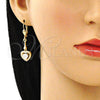 Arete Largo 02.387.0043.1 Oro Laminado, Diseño de Corazón, con Blanca Zirconia Cubica, Pulido, Tono Dorado