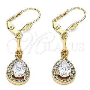 Arete Largo 02.387.0044.2 Oro Laminado, Diseño de Gota, con Blanca Zirconia Cubica, Pulido, Tono Dorado