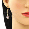 Arete Largo 02.387.0044.3 Oro Laminado, Diseño de Gota, con Rosado and Blanca Zirconia Cubica, Pulido, Tono Dorado