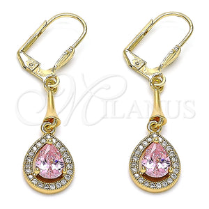 Arete Largo 02.387.0044.3 Oro Laminado, Diseño de Gota, con Rosado and Blanca Zirconia Cubica, Pulido, Tono Dorado