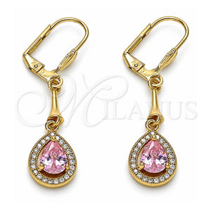 Arete Largo 02.387.0044.3 Oro Laminado, Diseño de Gota, con Rosado and Blanca Zirconia Cubica, Pulido, Tono Dorado