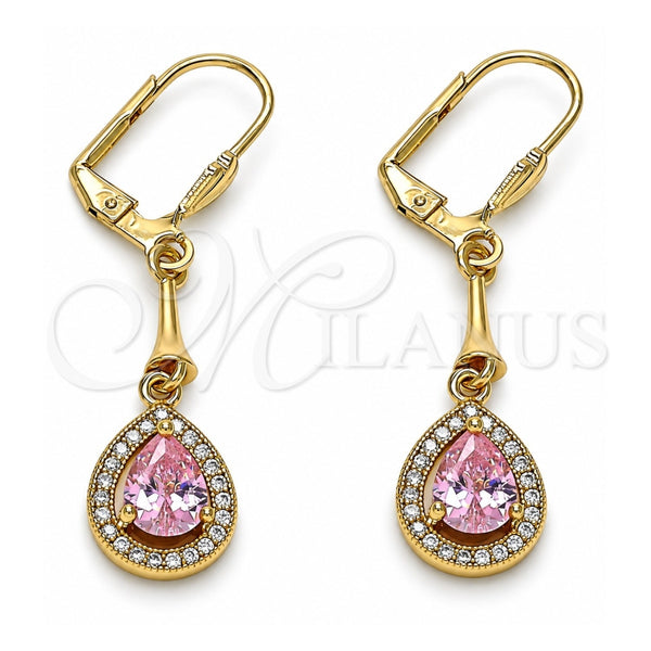 Arete Largo 02.387.0044.3 Oro Laminado, Diseño de Gota, con Rosado and Blanca Zirconia Cubica, Pulido, Tono Dorado