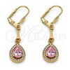 Arete Largo 02.387.0044.3 Oro Laminado, Diseño de Gota, con Rosado and Blanca Zirconia Cubica, Pulido, Tono Dorado
