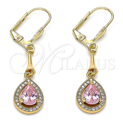 Arete Largo 02.387.0044.3 Oro Laminado, Diseño de Gota, con Rosado and Blanca Zirconia Cubica, Pulido, Tono Dorado
