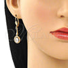 Arete Largo 02.387.0045 Oro Laminado, con Blanca Zirconia Cubica, Pulido, Tono Dorado