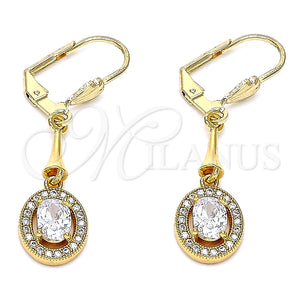 Arete Largo 02.387.0045 Oro Laminado, con Blanca Zirconia Cubica, Pulido, Tono Dorado