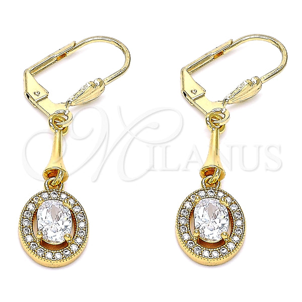 Arete Largo 02.387.0045 Oro Laminado, con Blanca Zirconia Cubica, Pulido, Tono Dorado