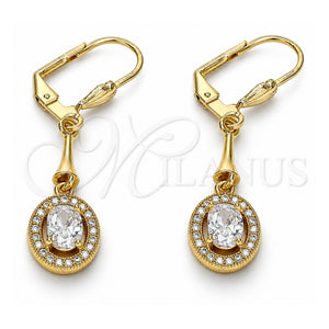 Arete Largo 02.387.0045 Oro Laminado, con Blanca Zirconia Cubica, Pulido, Tono Dorado