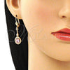 Arete Largo 02.387.0045.1 Oro Laminado, con Rosado and Blanca Zirconia Cubica, Pulido, Tono Dorado