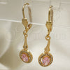Arete Largo 02.387.0045.1 Oro Laminado, con Rosado and Blanca Zirconia Cubica, Pulido, Tono Dorado