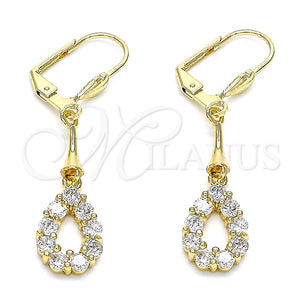 Arete Largo 02.387.0047 Oro Laminado, Diseño de Gota, con Blanca Zirconia Cubica, Pulido, Tono Dorado