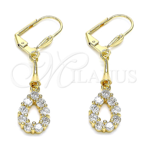 Arete Largo 02.387.0047 Oro Laminado, Diseño de Gota, con Blanca Zirconia Cubica, Pulido, Tono Dorado