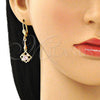 Arete Largo 02.387.0048 Oro Laminado, Diseño de Baguette, con Rosado and Blanca Zirconia Cubica, Pulido, Tono Dorado