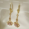 Arete Largo 02.387.0048 Oro Laminado, Diseño de Baguette, con Rosado and Blanca Zirconia Cubica, Pulido, Tono Dorado
