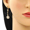 Arete Largo 02.387.0051.1 Oro Laminado, Diseño de Flor y Estrella, con Blanca Zirconia Cubica, Pulido, Tono Dorado