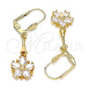 Arete Largo 02.387.0051.1 Oro Laminado, Diseño de Flor y Estrella, con Blanca Zirconia Cubica, Pulido, Tono Dorado