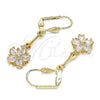 Arete Largo 02.387.0051.1 Oro Laminado, Diseño de Flor y Estrella, con Blanca Zirconia Cubica, Pulido, Tono Dorado