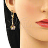 Arete Largo 02.387.0051.2 Oro Laminado, Diseño de Flor y Estrella, con Multicolor Zirconia Cubica, Pulido, Tono Dorado