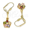 Arete Largo 02.387.0051.2 Oro Laminado, Diseño de Flor y Estrella, con Multicolor Zirconia Cubica, Pulido, Tono Dorado