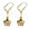 Arete Largo 02.387.0051.2 Oro Laminado, Diseño de Flor y Estrella, con Multicolor Zirconia Cubica, Pulido, Tono Dorado