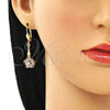 Arete Largo 02.387.0051.3 Oro Laminado, Diseño de Flor y Estrella, con Amatista Zirconia Cubica, Pulido, Tono Dorado