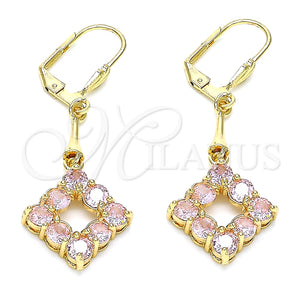 Arete Largo 02.387.0053.2 Oro Laminado, con Rosado Zirconia Cubica, Pulido, Tono Dorado