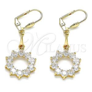 Arete Largo 02.387.0054 Oro Laminado, con Blanca Zirconia Cubica, Pulido, Tono Dorado