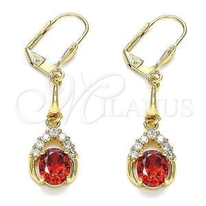 Arete Largo 02.387.0058 Oro Laminado, Diseño de Gota, con Zirconia Cubica Granate y Blanca, Pulido, Tono Dorado
