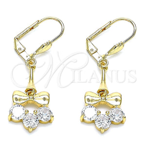 Arete Largo 02.387.0065 Oro Laminado, Diseño de Arco, con Blanca Zirconia Cubica, Pulido, Tono Dorado