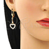 Arete Largo 02.387.0067 Oro Laminado, Diseño de Corazón, con Blanca Zirconia Cubica, Pulido, Tono Dorado