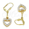 Arete Largo 02.387.0067 Oro Laminado, Diseño de Corazón, con Blanca Zirconia Cubica, Pulido, Tono Dorado