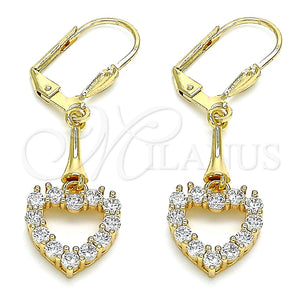 Arete Largo 02.387.0067 Oro Laminado, Diseño de Corazón, con Blanca Zirconia Cubica, Pulido, Tono Dorado
