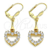 Arete Largo 02.387.0067 Oro Laminado, Diseño de Corazón, con Blanca Zirconia Cubica, Pulido, Tono Dorado