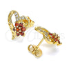 Arete Dormilona 02.387.0072 Oro Laminado, Diseño de Corazón y Flor, con Granate and Blanca Zirconia Cubica, Pulido, Tono Dorado