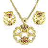 Juego de Arete y Dije de Adulto 10.156.0204.2 Oro Laminado, Diseño de Corazón, con Granate Micro Pave, Pulido, Tono Dorado