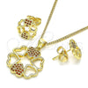 Juego de Arete y Dije de Adulto 10.156.0204.2 Oro Laminado, Diseño de Corazón, con Granate Micro Pave, Pulido, Tono Dorado