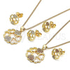 Juego de Arete y Dije de Adulto 10.156.0204.2 Oro Laminado, Diseño de Corazón, con Granate Micro Pave, Pulido, Tono Dorado