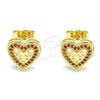 Arete Dormilona 02.156.0298.1 Oro Laminado, Diseño de Corazón y Arco, con Granate Micro Pave, Pulido, Tono Dorado